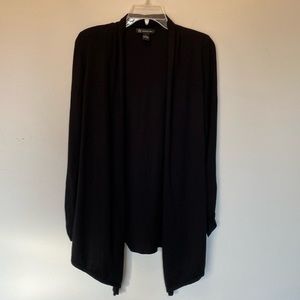 (L) INC black, open front cardigan w/ ruched sleeves; cold water washed; UEC